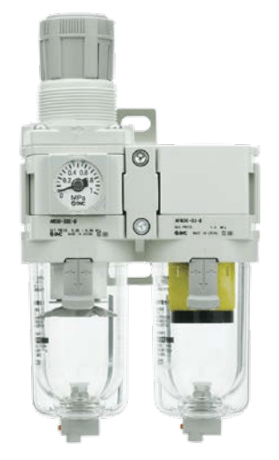 SMC ACD-D modular FRL combination unit with filter regulator, and lubricator