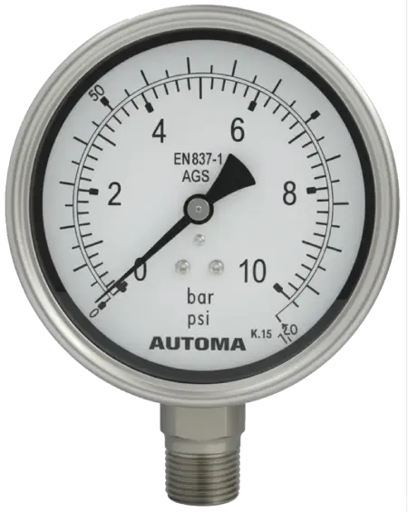 Automa AG52 stainless steel pressure gauge - for accurate pressure monitoring for oil, air, and liquid.